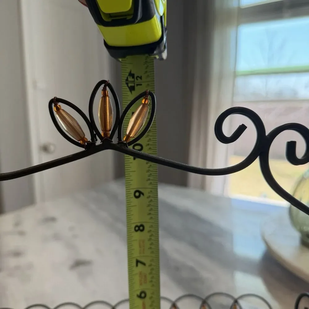Pier 1 Wrought Iron Orange Beaded Basket Centerpiece With Handle Scalloped